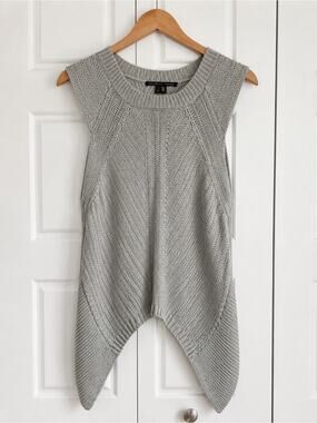 Theory Silk Cotton Knit Tunic Sweater Vest M Gray Handkerchief Hem Sleeveless